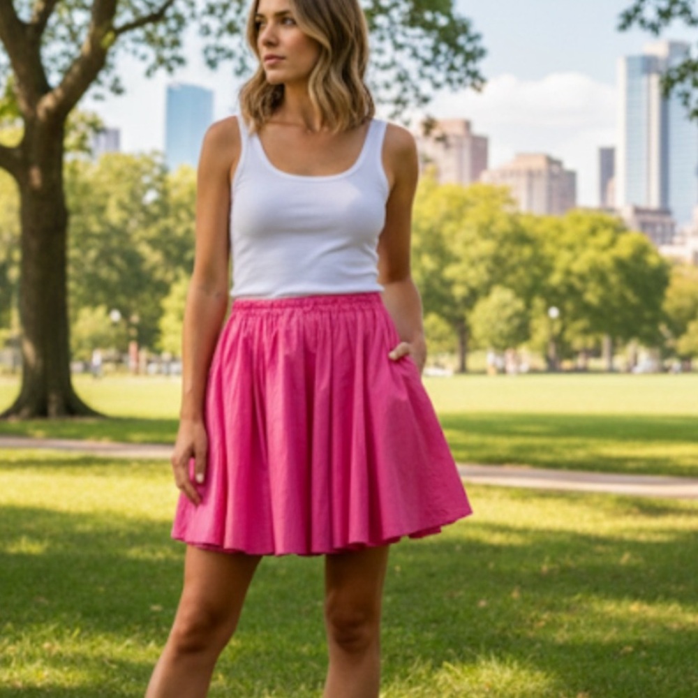 NWT Xirena Cassidy Mini Circle Skirt pockets 100% Cotton Lined Pink Size XS
